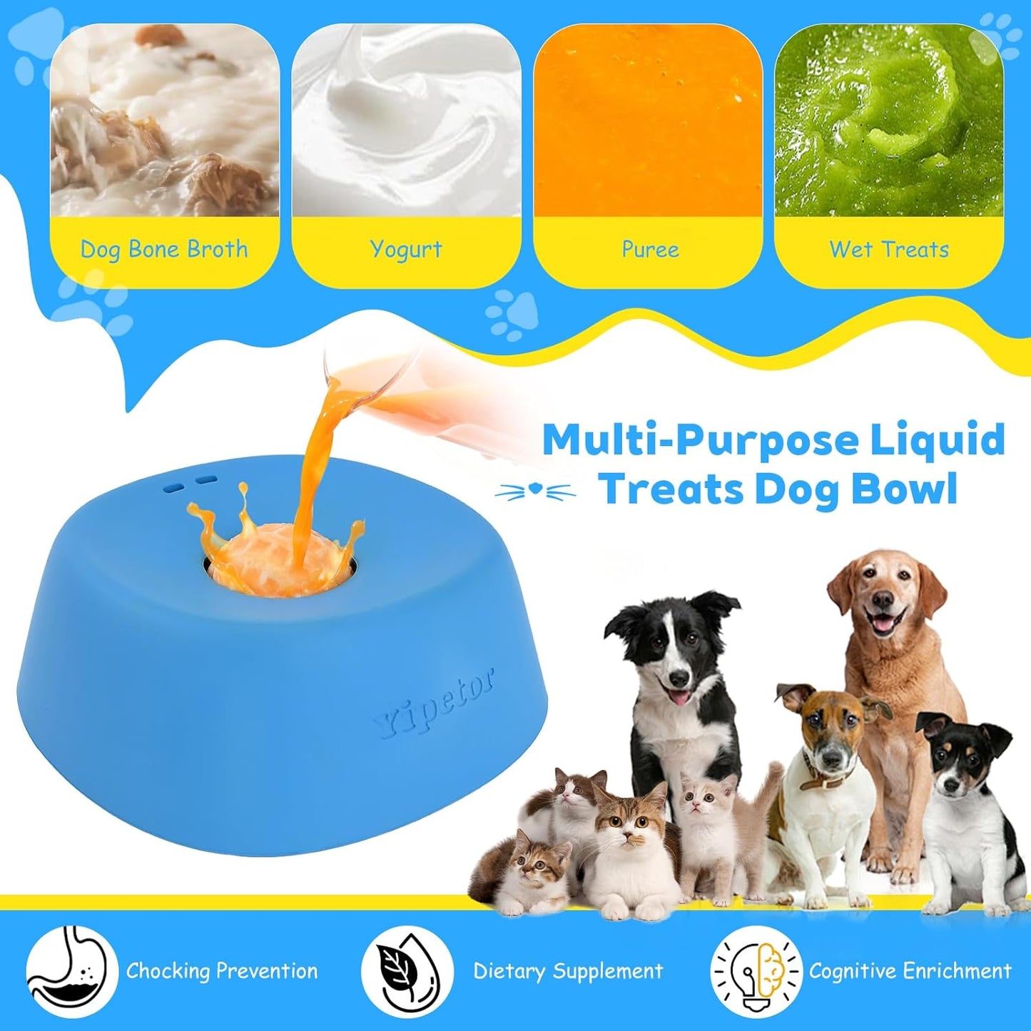 Yipetor Slow Feeder Dog Bowls for Liquid Treat